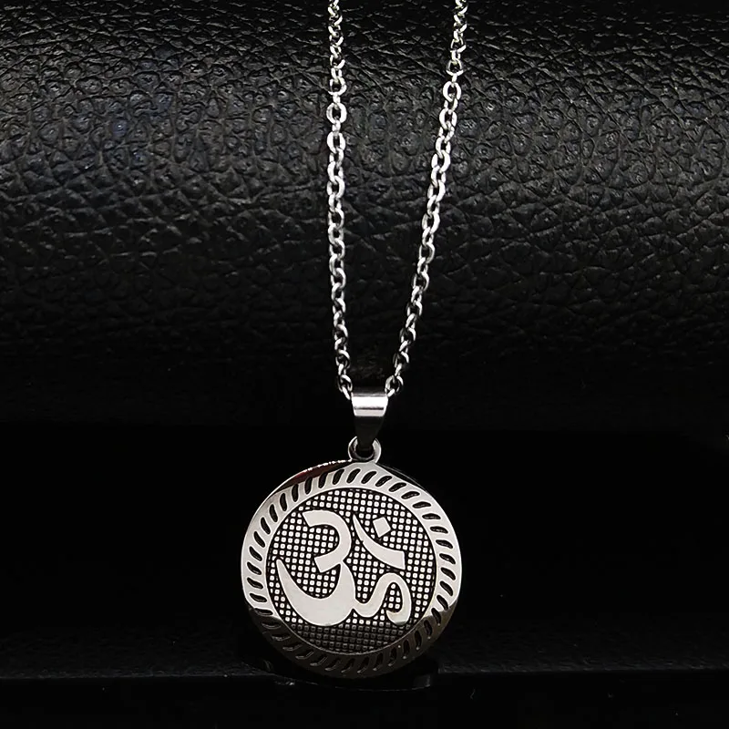 

2019 Fashion Yoga Religion Stainless Steel Statement Necklace for Women Silver Color Necklaces Jewelry collar mujer N18879