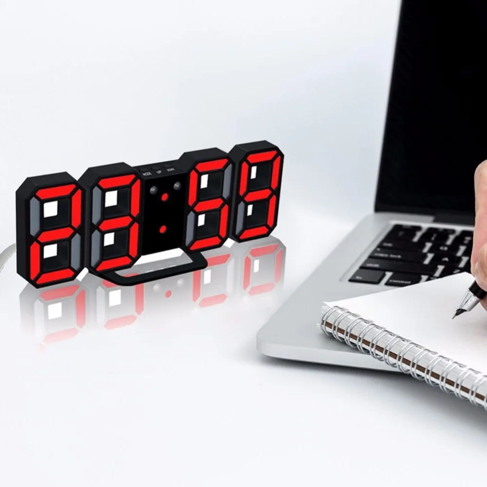 Современный 3D светодиодный цифровой часы настольные часы 24 или 12 часов дисплей Будильник Повтор Будильник для дома номер Наклейка подарок