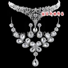 Корейские свадебные украшения, колье, серьги трех частей свадебный венец украшения Свадебные аксессуары корейской Циркон Rhinestone Pin