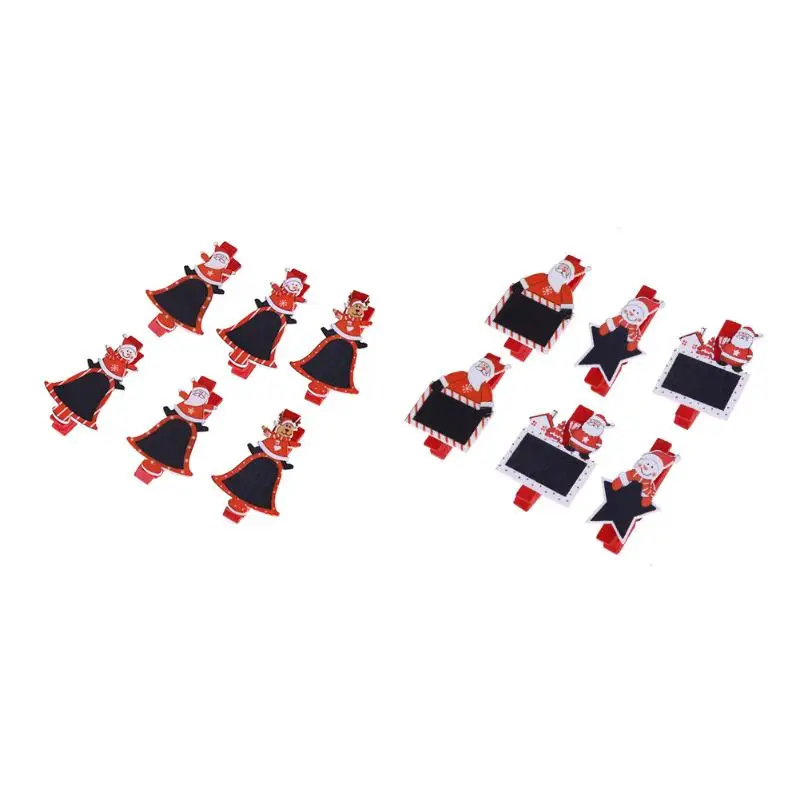 6Pcs 4.8cm Santa Claus Wood Clips Photos Picture Pendant Christmas Decorations for Home Holiday Party Supplies | Дом и сад