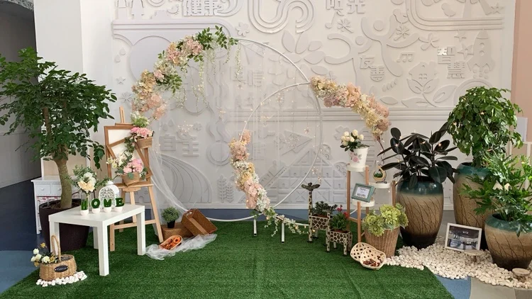 JAROWN Round Ring Arches Iron Shelf Artificial Flower Door Wedding DIY Background Decoration Home Party Flower Row Stand Decor (71)