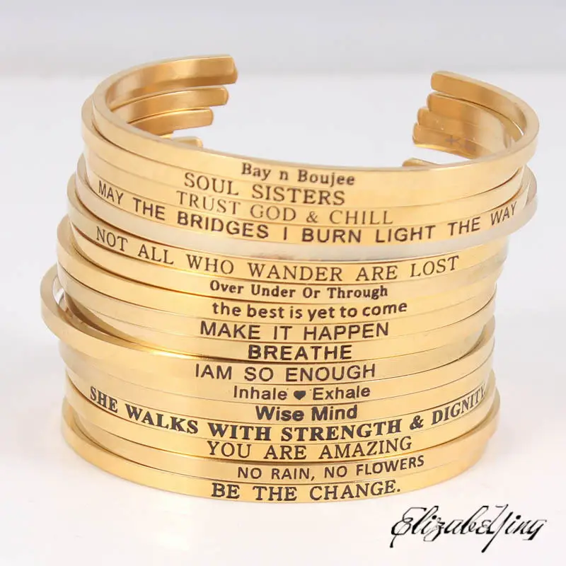 Hot Selling Gold Stainless Steel Positive Inspirational Bracelet