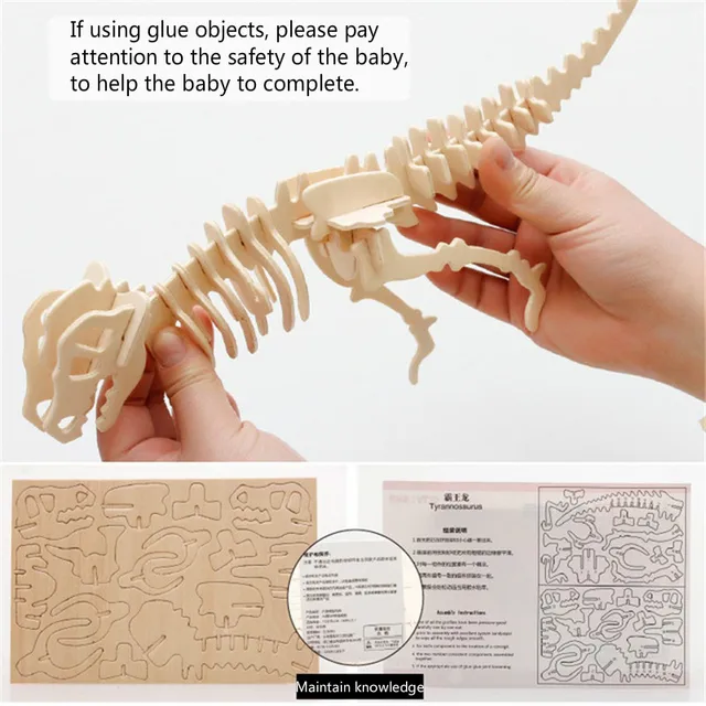 3D Simulation Dinosaur Puzzle Toys DIY Funny Skeleton Model Wooden Educational Intelligent Interactive Toy for Children Gifts 3