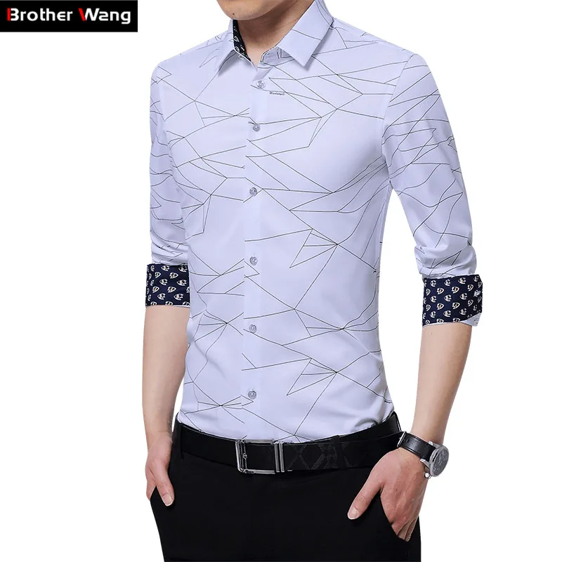 Brother Wang 2021 Новая мужская Повседневная рубашка с модным принтом тонкая деловая