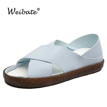 

WEIBATE Ladies Breathable Flat Sandals Lightweight Loafers Womens Leather Lazy Shoes Summer Outdoor Non-slip Mother Moccasins