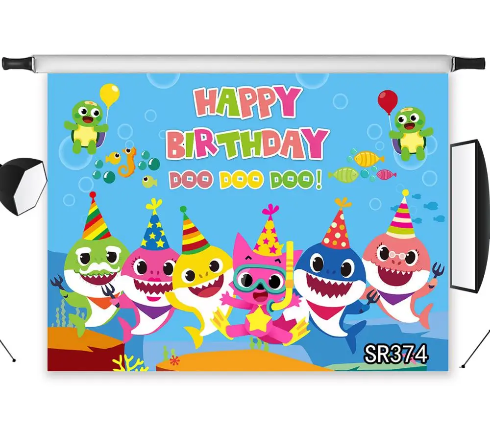 

Cute Shark Birthday Party Washable Diving Cute Fox Background Photography Polyester Custom Backdrop Studio Photographic Seamless