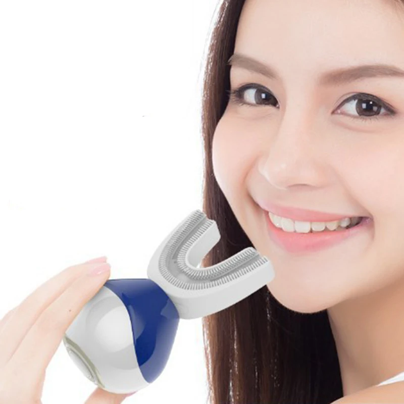 

360 Degrees Sonic Automatic Electric Toothbrush USB Rechargeable Intelligent Ultrasonic Silicon Toothbrush 4 Modes U Type Timer