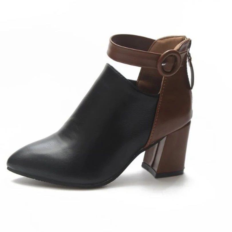 

Blue Patchwork Women Black Spike High Heels Buckle Boots High Heels Buckle Pointed Toes Riding Big Size Shoes For Women Winter