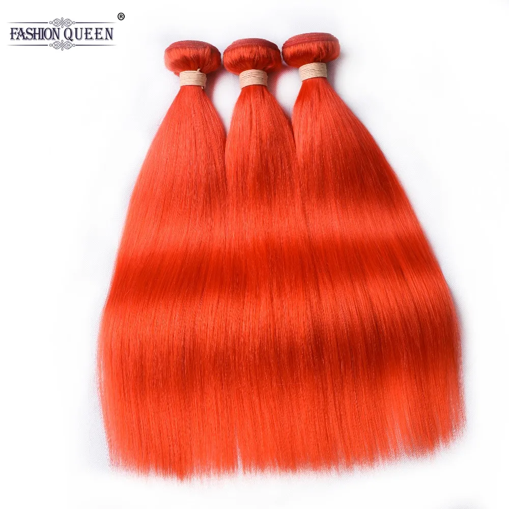 Peruvian Non Remy Hair Orange Straight Hair 3 Bundles Pre Colored