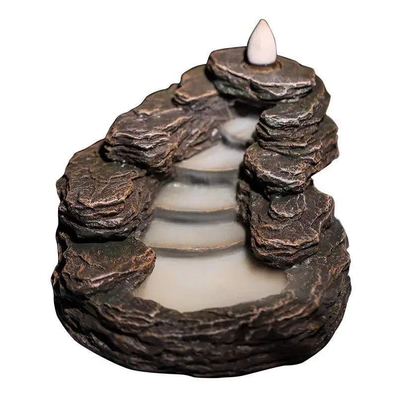 

Classic Chinese Style Terraced Field Shape Waterfall Smoke Backflow Incense Burner Office Home Decor With 10pcs Mixed Cones