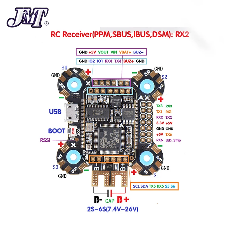 JMT F722 F7 игровые джойстики Betaflight на возраст от 2 до 6 лет с OSD 5 V/2A BEC с, алюминиевая крышка, 25В/1000 мкФ конденсатор с алюминиевой крышкой, 30x30 мм 12,8g для дрона с дистанционным управлением с видом от первого лица