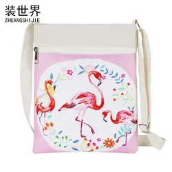 Фламинго на молнии с Сумка для Обувь для девочек Холст Crossbody сумка женский телефон сумка bb167