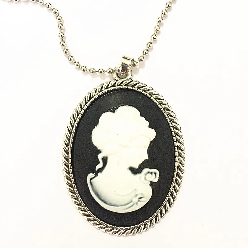 

hot Beauty head convex Cameo Charm silver Alloy Lady Pendant Necklace 8 colors