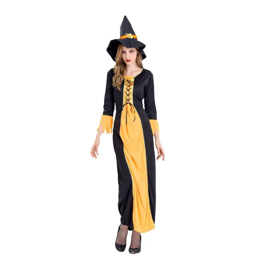 

Hot Selling Women Halloween Party Props Cosplay Witch Dress Adult Halloween Costume+Hat Accessory Fast Send Drop Shipping l815