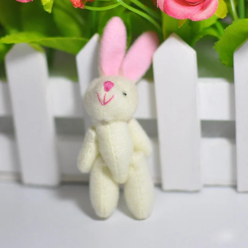 6cm 50pcs Lovely Small Jointed Bunny Rabbits Plush Toys Cute DIY Joint Rabbit with Pink Ears Peluche Dolls Accessories  (12)