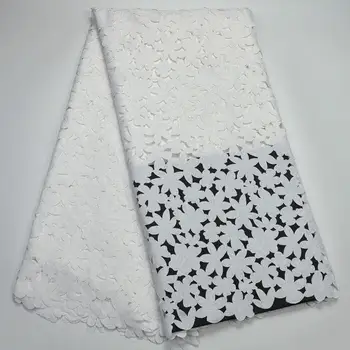 

white lace fabric high quality laser cut lace african fabric flower design for woman dresses 5 yard/lot QA491