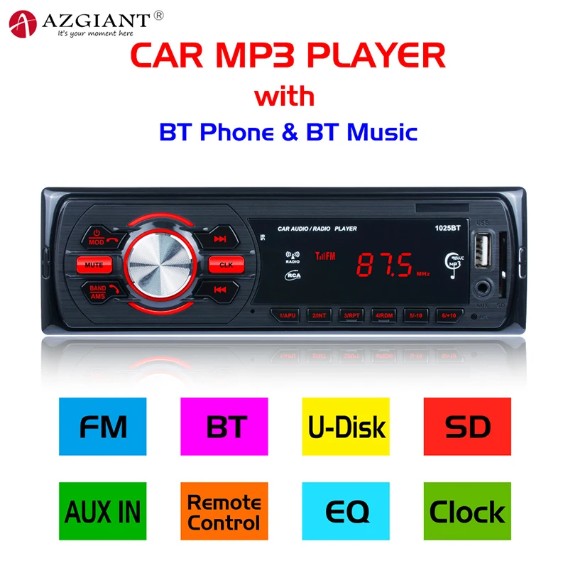 

AZGIANT Bluetooth Car Audio Stereo FM Aux Input Receiver USB MP3 MMC WMA Car Radio Mp3 Player with BT Phone Remote Control