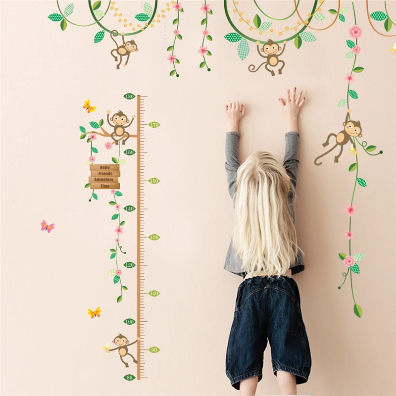 

Swing Monkey Flower Tree Branch Wall Sticker Diy Height Measure Growth Chart Kids Baby Nursery Bedroom Home Decal Decor