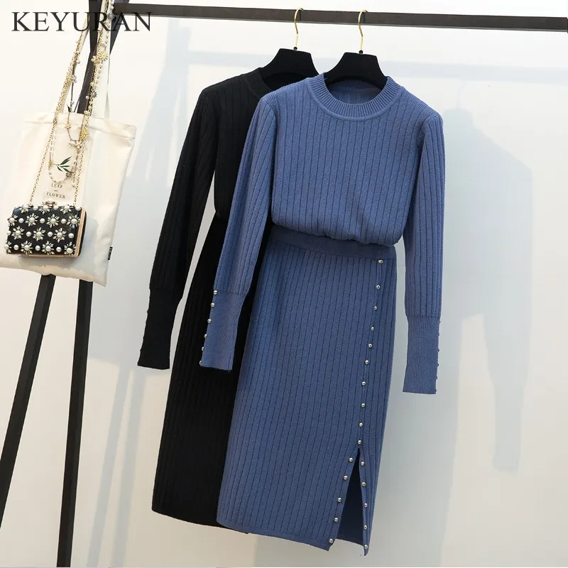 

Sweater Blouse And Skirt Women Spirng Autumn Ladies Plus Size Clothes Fashion Knit Twinset Woman Casual Office 2 Piece Skirt Set