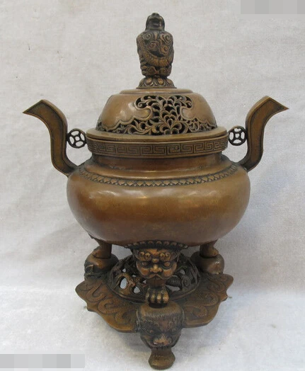 

JP S1148 Tibet Buddhism Folk Bronze carved Dragon Royal Incense burner statue