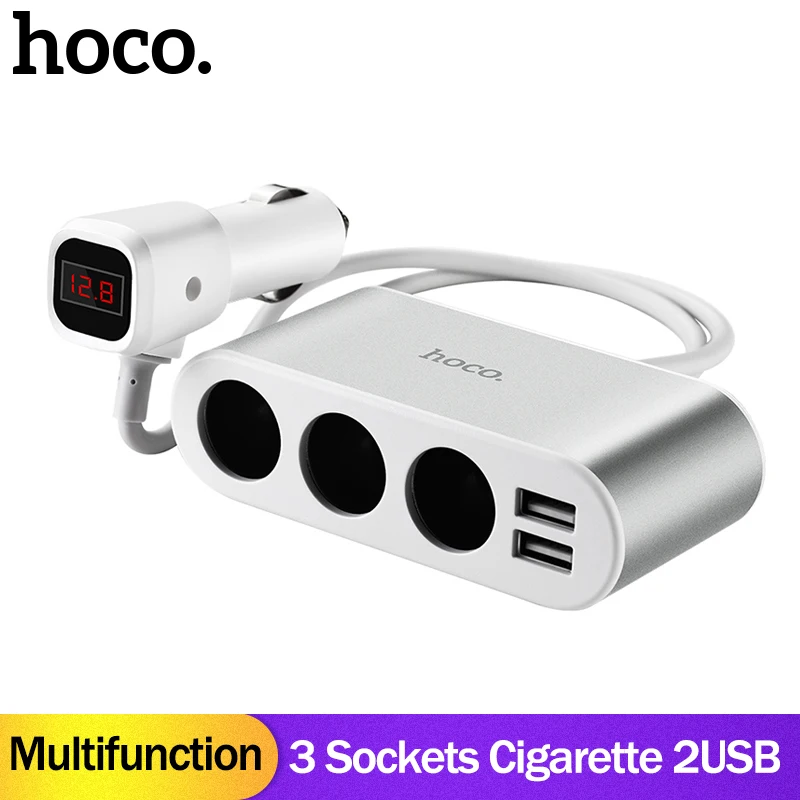 HOCO Car Charger 3 Sockets Cigarette Lighter Adapt