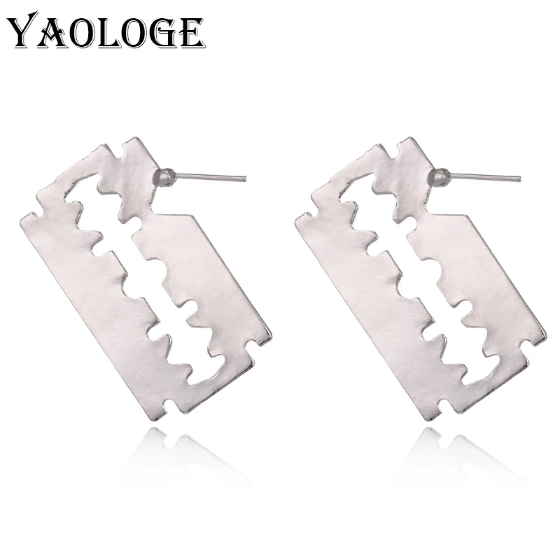 

YAOLOGE Personality Metal Blade Earrings Unique Razor Earrings Gold Silver Creative Punk Party Statement Jewelry For Women Gifts