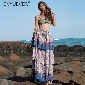 

Enyuever Chiffon Boho Skirt Women Summer 2019 Print Casual Party High Waisted Bohemian Rokken Long Maxi Skirt Saias Jupe Femme