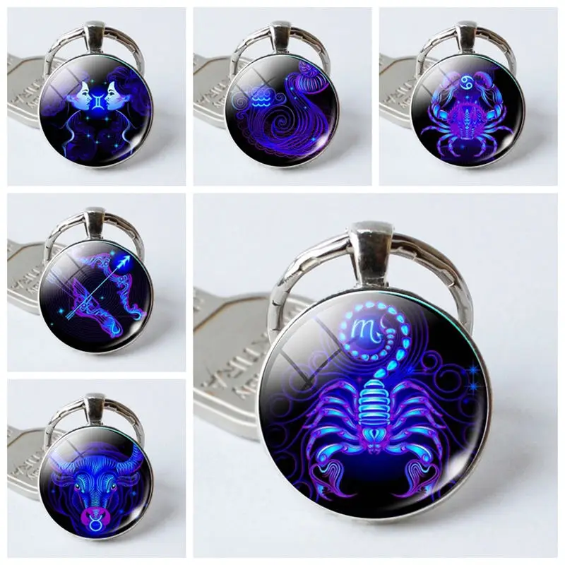NEW Zodiac Sign Keychain 12 Constellation Leo Virgo Libra Scorpio Sagittarius Pendant Double Face Keyring Key Holder Birthday