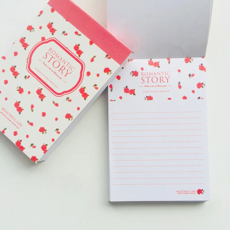 

80 Sheets Romantic Rose Flower Portable Line Notebook Memo Pads Student Stationery School Office Supplies