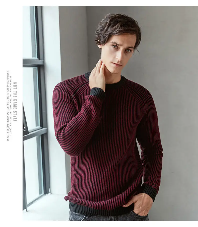 MuLs Brand Crew-Neck Male Sweater Autumn Winter Thick Stripe Pullover Sweater Cotton O-Neck Jumper Man knitwear 2019 Spirng New 0