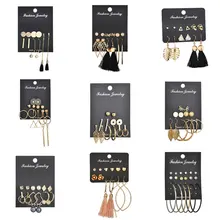 Mostyle, Золотые серьги с длинной кисточкой, набор, модные круглые серьги-гвоздики неправильной формы для женщин, ювелирное изделие, подарок