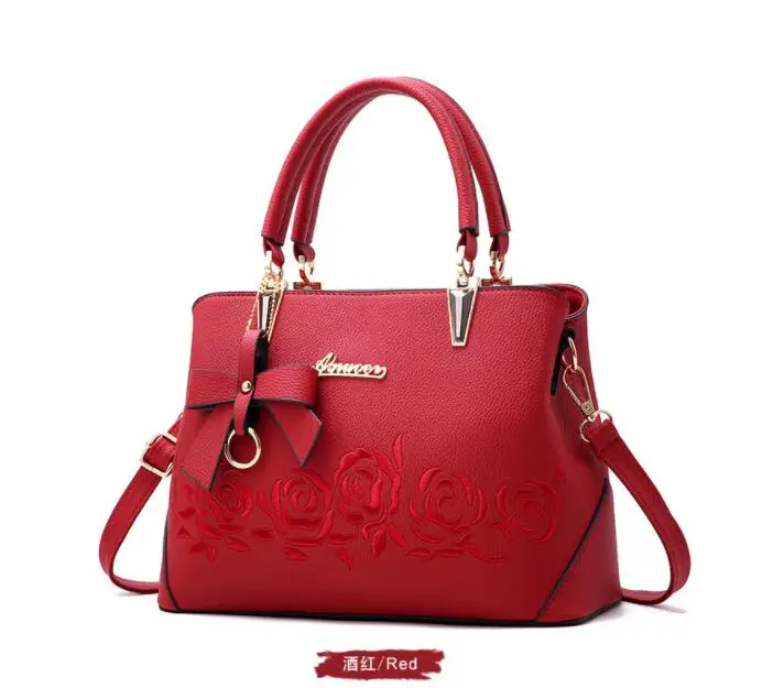 Женская сумка известного бренда из искусственной кожи с ручкой сверху, роскошная сумка на плечо, большая роза, сумки с вышивкой, LW-280