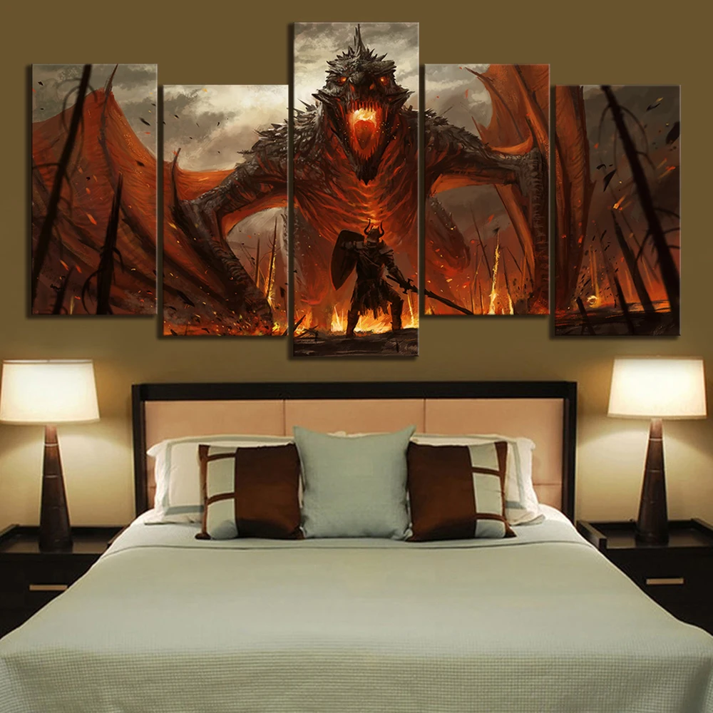 Billige 5 stück Fantasie Kunst Malerei Game of Thrones Film Poster Kunstwerk Leinwand Gemälde Drache Bild Ölgemälde Wand Kunst Malerei