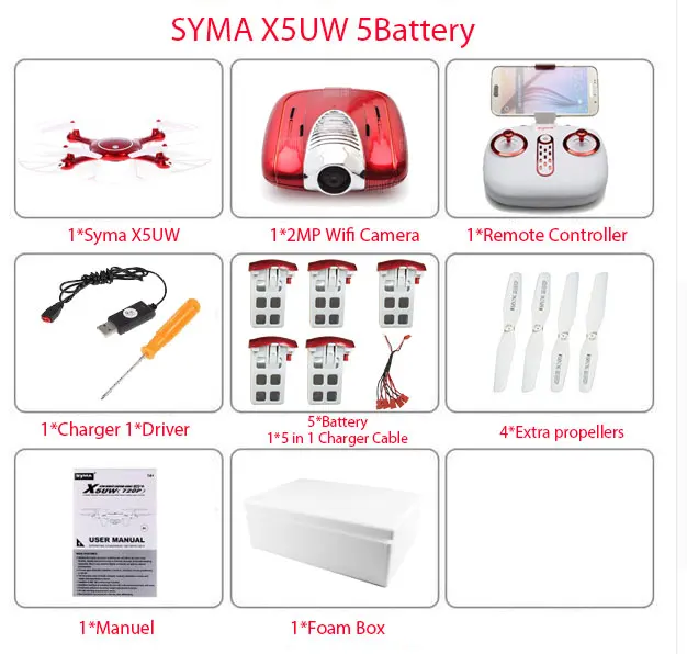 Новейшая модель; SYMA X5UW Дрон 720P WI-FI с видом от первого лица 2MP HD Камера вертолет высота удерживайте один ключ Land 2,4G 4CH 6 оси Квадрокоптер с дистанционным управлением - Цвет: Foam box 5B