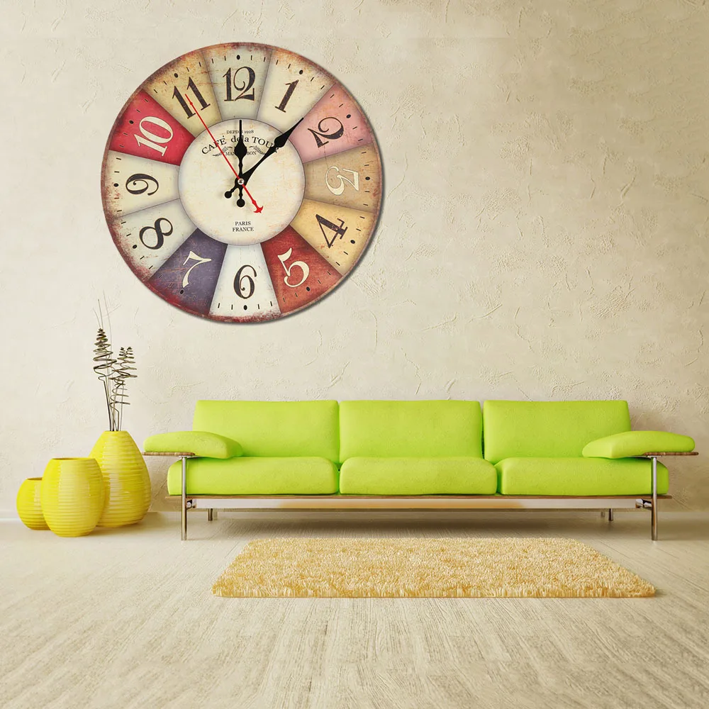 Настенные часы красивые красочные гостиная кафе личность Лофт промышленный ветер большие декоративные Ностальгический ретро часы 60049