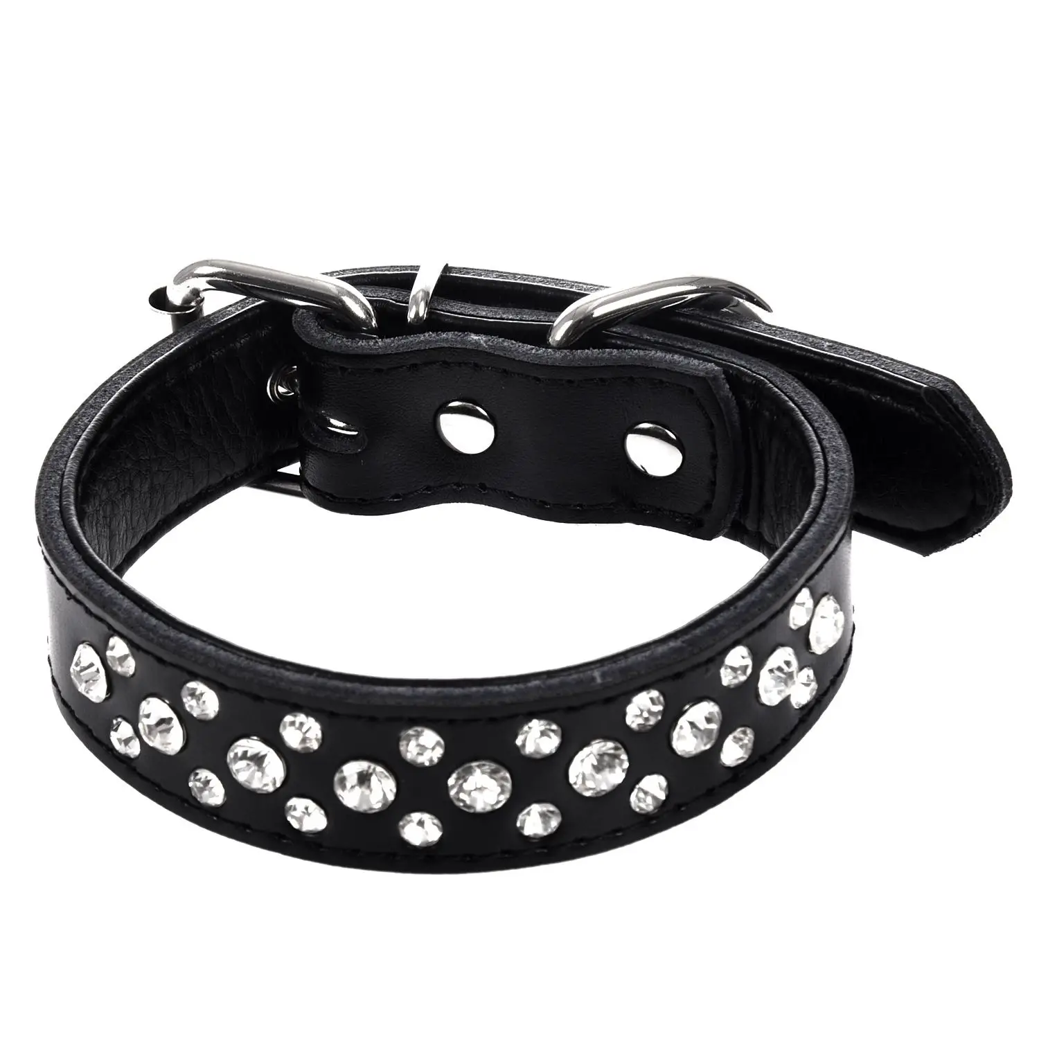IALJ Top Leather Padded Rhinestone Dog Collars Bling Dog Collar Pet Collar Small Medium Dog