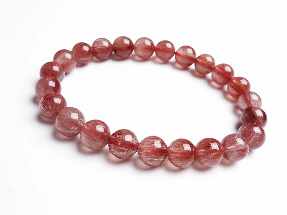 

8mm Natural Red Hair Rutilated Quartz Crsytal Bracelet Women Men Energy Stone Love Gift Round Beads Fashion Jewelry AAAAA