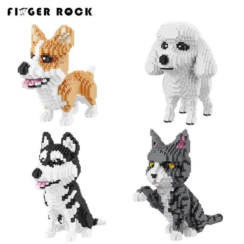 

Finger Rock Cute Animals Building Blocks Cat Dog Model Building Bricks Constructor Blocks For Children Compatible All Brand