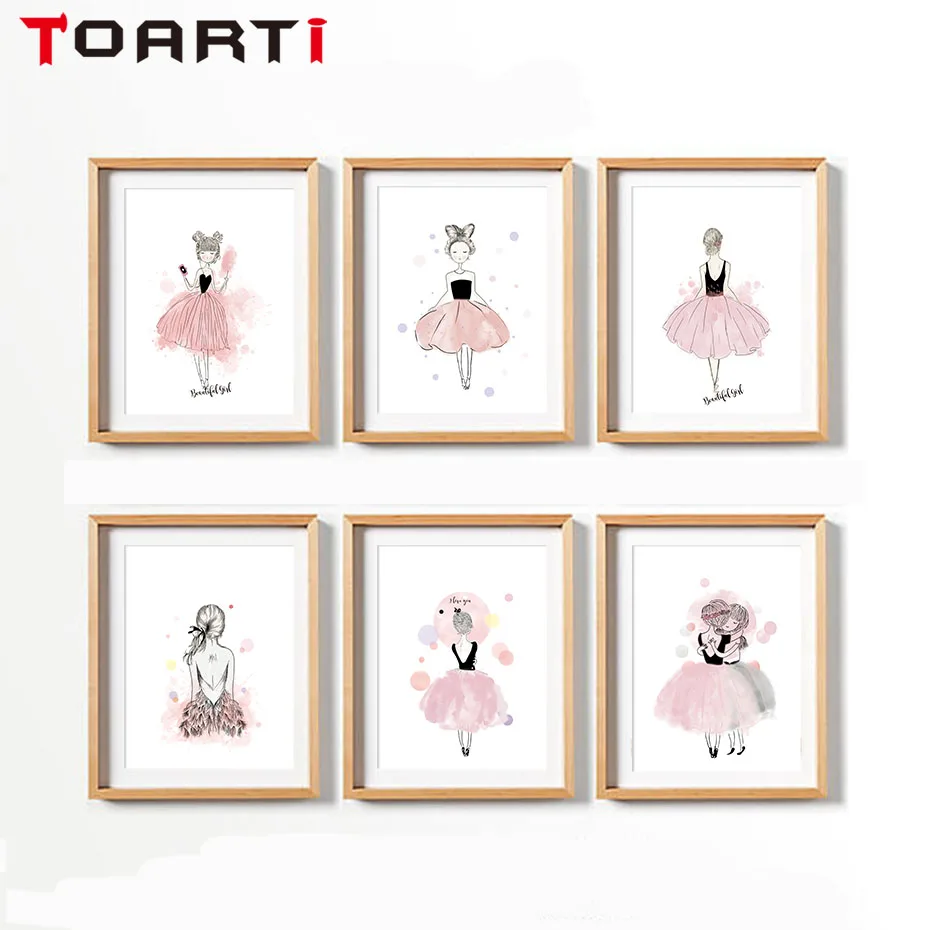 

Pink Dress Fairy Girls Poster Modern Wall Picture For Girl Bedroom Watercolor Canvas Painting For Home Decoration Wall Art Print
