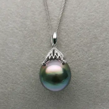 

Free Shipping 14K White Gold Huge Green South Sea Tahitian Cultured Pearl Pendant 14.8mm