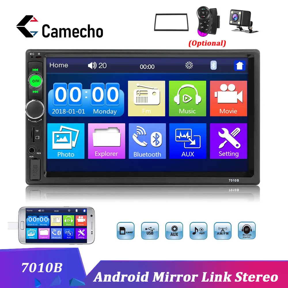 Camecho 2 Din 7 дюймов Автомобильный Радио Bluetooth мультимедийный плеер Авто аудио стерео Android Зеркало Ссылка авторадио FM Радио стерео