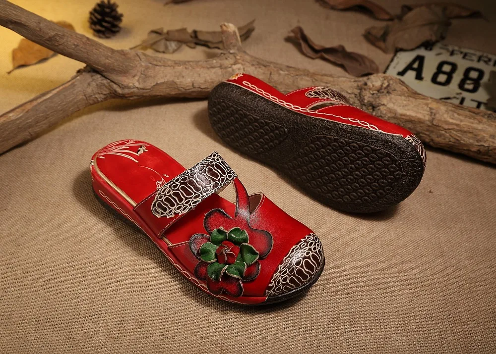 BEYARNE/цветочные сандалии; обувь из натуральной кожи; женские шлепанцы ручной работы; вьетнамки на платформе; сабо для женщин; сандалии размера плюс