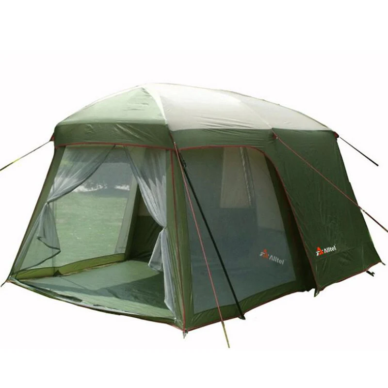 Двухслойная палатка для сада, 5, 8 человек, большая семейная палатка для отдыха на открытом воздухе, 4 двухслойные водонепроницаемые туристические вечерние палатки - Цвет: Зеленый