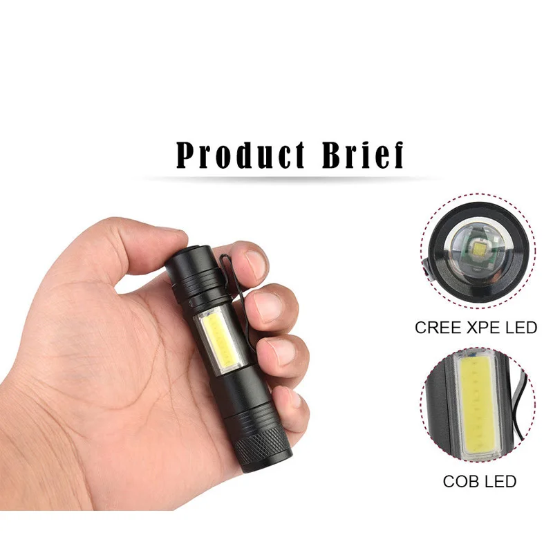 Мини ручка лампы портативный светодиодный фонарик факел CREE XPE + COB вспышка 3800LM