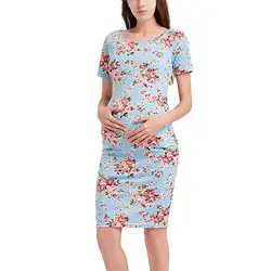 Для женщин Беременность Цветочный принт платье для беременных с коротким рукавом Сарафан Костюмы платье для беременных moda gestante maternidad ropa