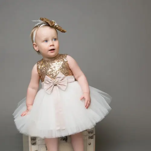 

Fashion Girls Toddler Princess Sequins Bowknot Dress Sleeveless Wedding Party Formal Tutu Dress