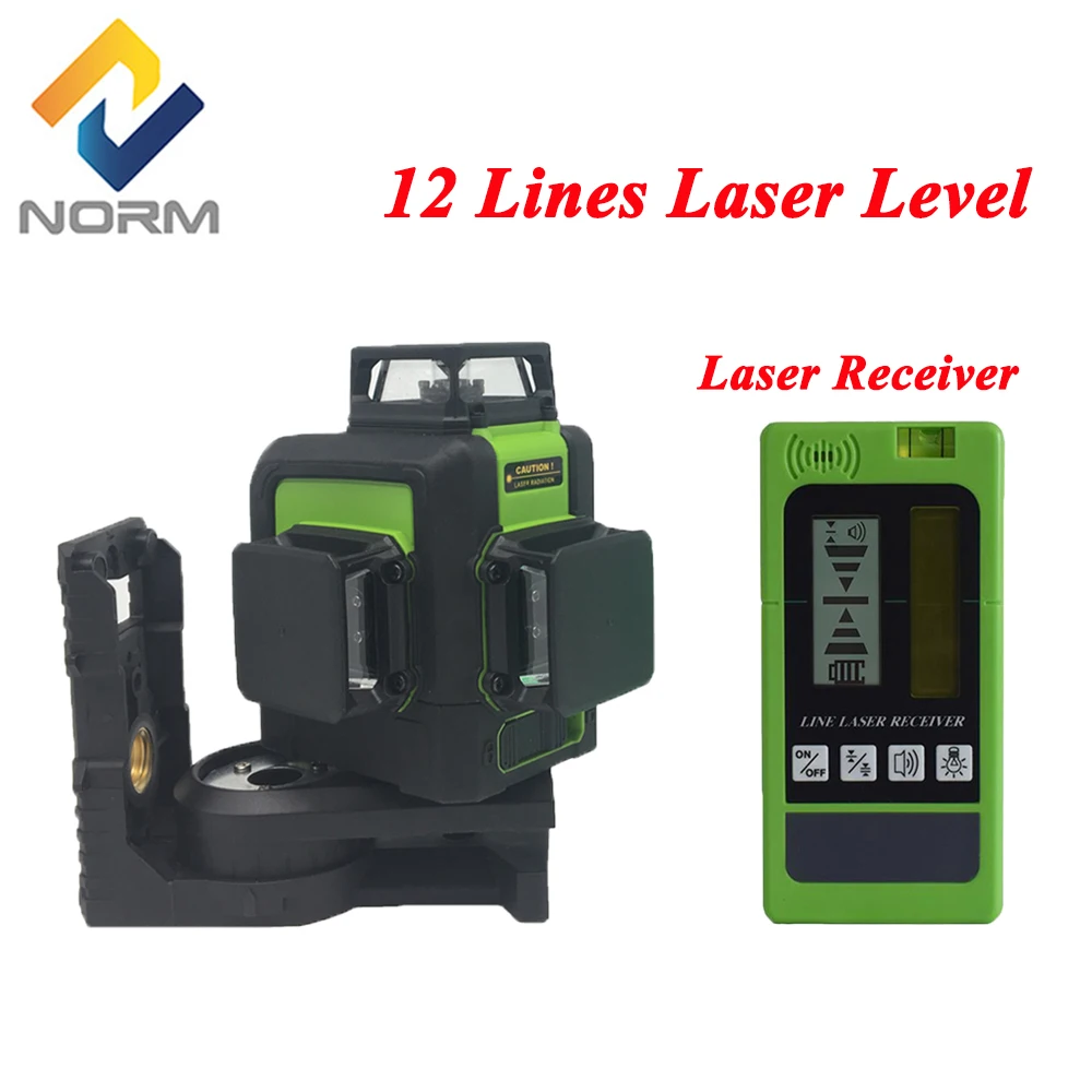 

12 Lines 3D Cross Line Green Laser Level Self-Leveling Laser 360 Vertical Horizontal laser meter with Digital LCD Laser Receiver