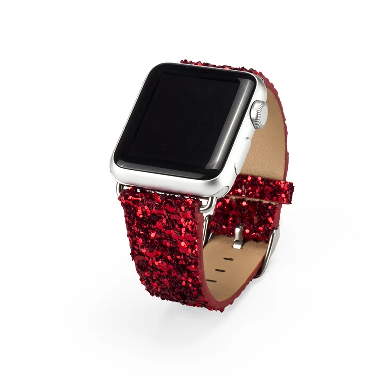 Рождество блестящие Мощность кожаный ремешок для наручных часов iWatch, ремешок 38/40 мм/42 44 мм для наручных часов для Apple Watch Series 5 4 3 2 1 - Цвет ремешка: Красный