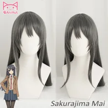 

Anihut Sakurajima Mai Cosplay Wig Rascal Does Not Dream of Bunny Girl Senpai Women Long Straight Grey Cosplay Wig
