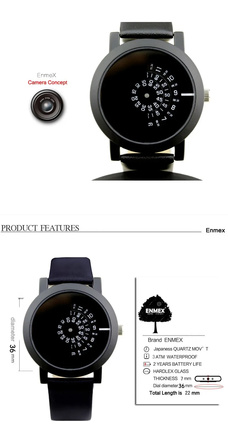 Подарок Enmex креативный стиль нейтральные наручные часы Черная Камера концепция крутой дизайн силиконовый ремешок Короткие повседневные кварцевые часы